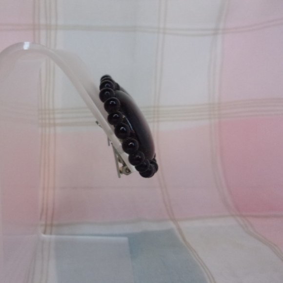 Black Enamel Beaded Button Clip Earrings Japan - Picture 4 of 7